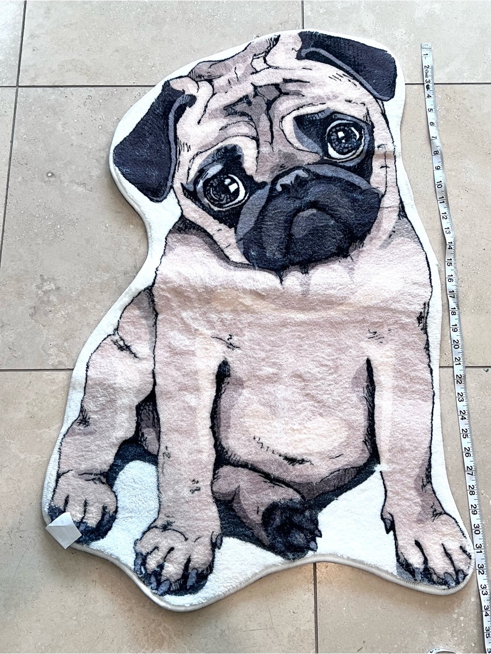 Pug-Shaped Dog Rug - Beige and Black Accent